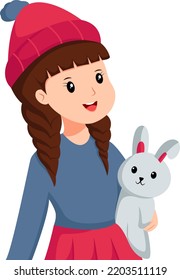 Cute Little Girl with Doll Character Design Illustration