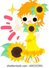 A cute little girl and a dress of sunflower