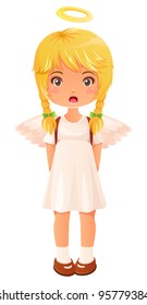 cute little girl dressed like an angel singing