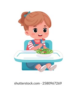 cute little  girl eat vegetable salad