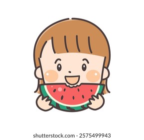 Cute little girl eating watermelon.