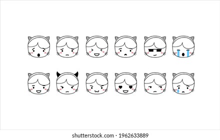 Cute little girl emoji wearing cat costume. Cute expression. simple design vector