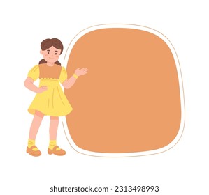 Cute little girl with empty blank text box frame.