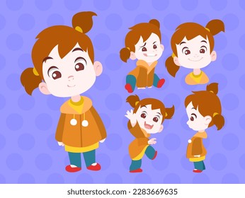 Cute Little Girl Expression Collection Vector Flat Design Illustration