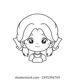 cute little girl face cartoon character vector illustration line style design icon