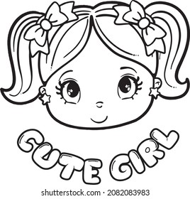 Cute Little Girl Face Coloring Page Stock Vector (Royalty Free ...