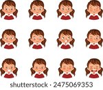 Cute little girl facial expressions set