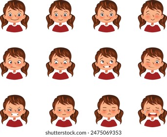 Cute little girl facial expressions set