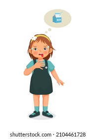 Cute little girl feel so thirsty and sweating thinking of drinking milk