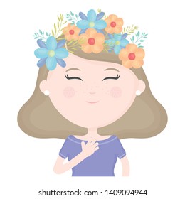 cute little girl with floral crown in the hair character