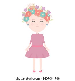 cute little girl with floral crown in the hair character