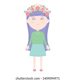 cute little girl with floral crown in the hair character