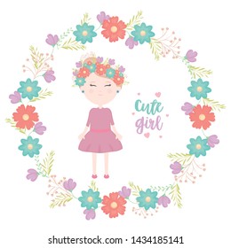 cute little girl with floral crown character