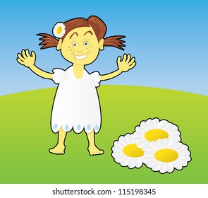 cute little girl with flower illustration