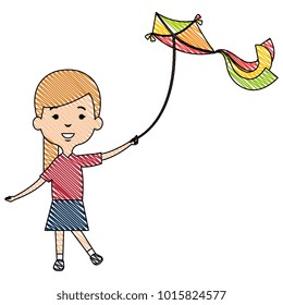 cute and little girl flying a kite