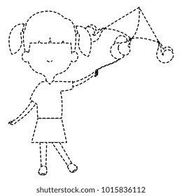 cute and little girl flying a kite