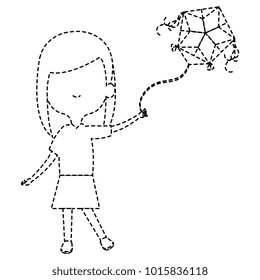 cute and little girl flying a kite