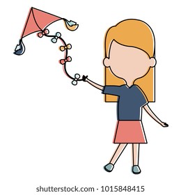 cute and little girl flying a kite vector illustration design