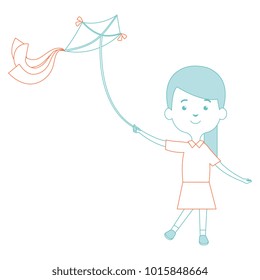 cute and little girl flying a kite