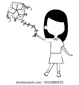 cute and little girl flying a kite vector illustration design
