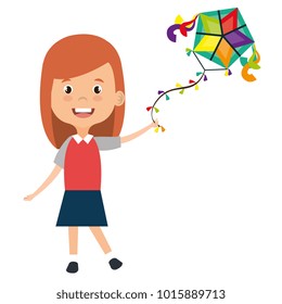cute and little girl flying a kite