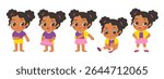 Cute little girl getting dressed step by step with happy smile in morning routine. Child learning to dress herself step by step, promoting independence and self-care skills.