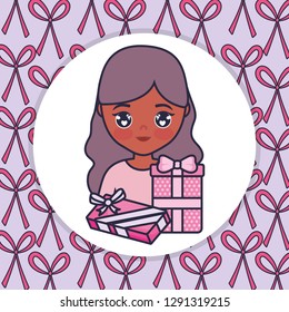 cute and little girl with gifts