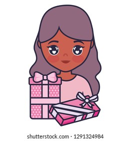 cute and little girl with gifts