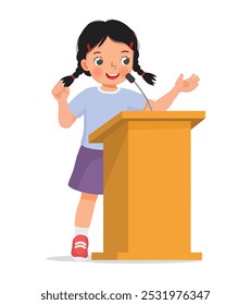 Cute little girl giving a speech on podium