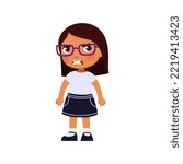 Cute little girl in glasses is angry and clenching her fists.. schoolgirl in school uniform. Illustration of an aggressive  pupil kid.