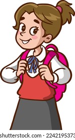 cute little girl going to school cartoon vector illustration
