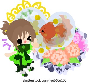 A cute little girl and a goldfish bowl
