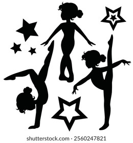 Cute little girl gymnast silhouette vector cartoon illustration