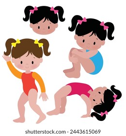 Cute little girl gymnast vector cartoon illustration