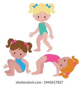 Cute little girl gymnast vector cartoon illustration