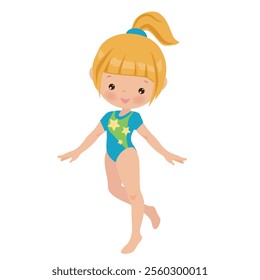 Cute little girl gymnast vector cartoon illustration