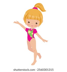 Cute little girl gymnast vector cartoon illustration