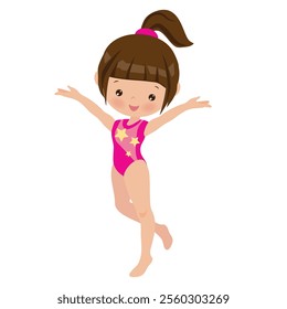 Cute little girl gymnast vector cartoon illustration