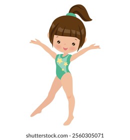 Cute little girl gymnast vector cartoon illustration