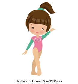 Cute little girl gymnast vector cartoon illustration