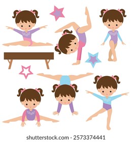 Cute little girl  gymnast vector cartoon illustration