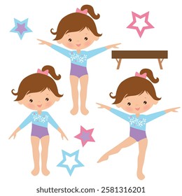 Cute little girl  gymnast vector cartoon illustration