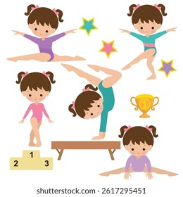 Cute little girl  gymnast vector cartoon illustration