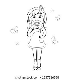 Cute little girl hand drawn vector illustration