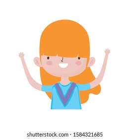 cute little girl happy cartoon character portrait vector illustration