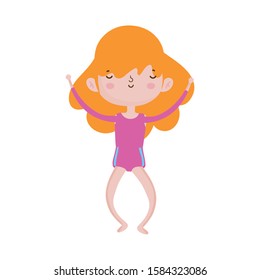cute little girl happy cartoon character vector illustration