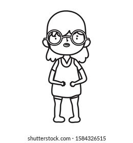 cute little girl happy cartoon character vector illustration thick line
