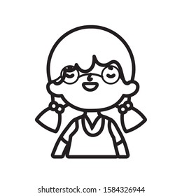 cute little girl happy cartoon character vector illustration thick line