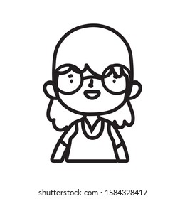 cute little girl happy cartoon character vector illustration thick line