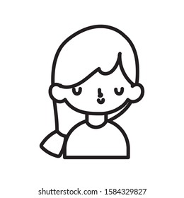 cute little girl happy cartoon character portrait vector illustration thick line